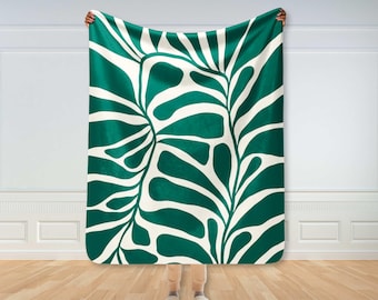 Matisse Blatt Decke, weiche Sofa werfen, Fleece Tagesdecke, grüne Decke, Wohnzimmer Dekor, flauschige Picknickdecke, Blumenmarkt, Mädchenzimmer