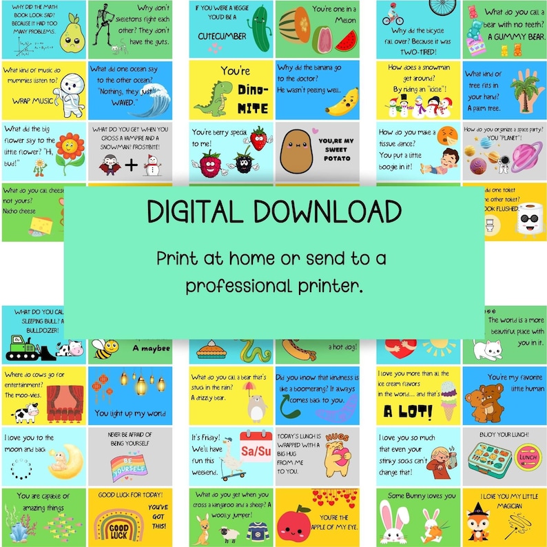 Lunch Box Notes Printable, Kids Lunchbox Jokes, Lunchbox Cards, Funny