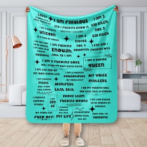Manta con afirmaciones groseras, manta divertida para sofá con palabrotas, cubrecama para la salud mental, cubrecama con frases, regalos para mujeres que lo tienen todo
