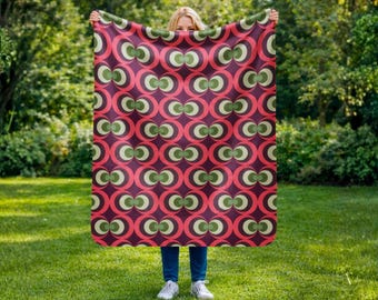 Mid Century Modern Decke, MCM Sherpa Fleece Überwurf, Geometrischer Retro Druck, Pink Lila Grün Wohnkultur