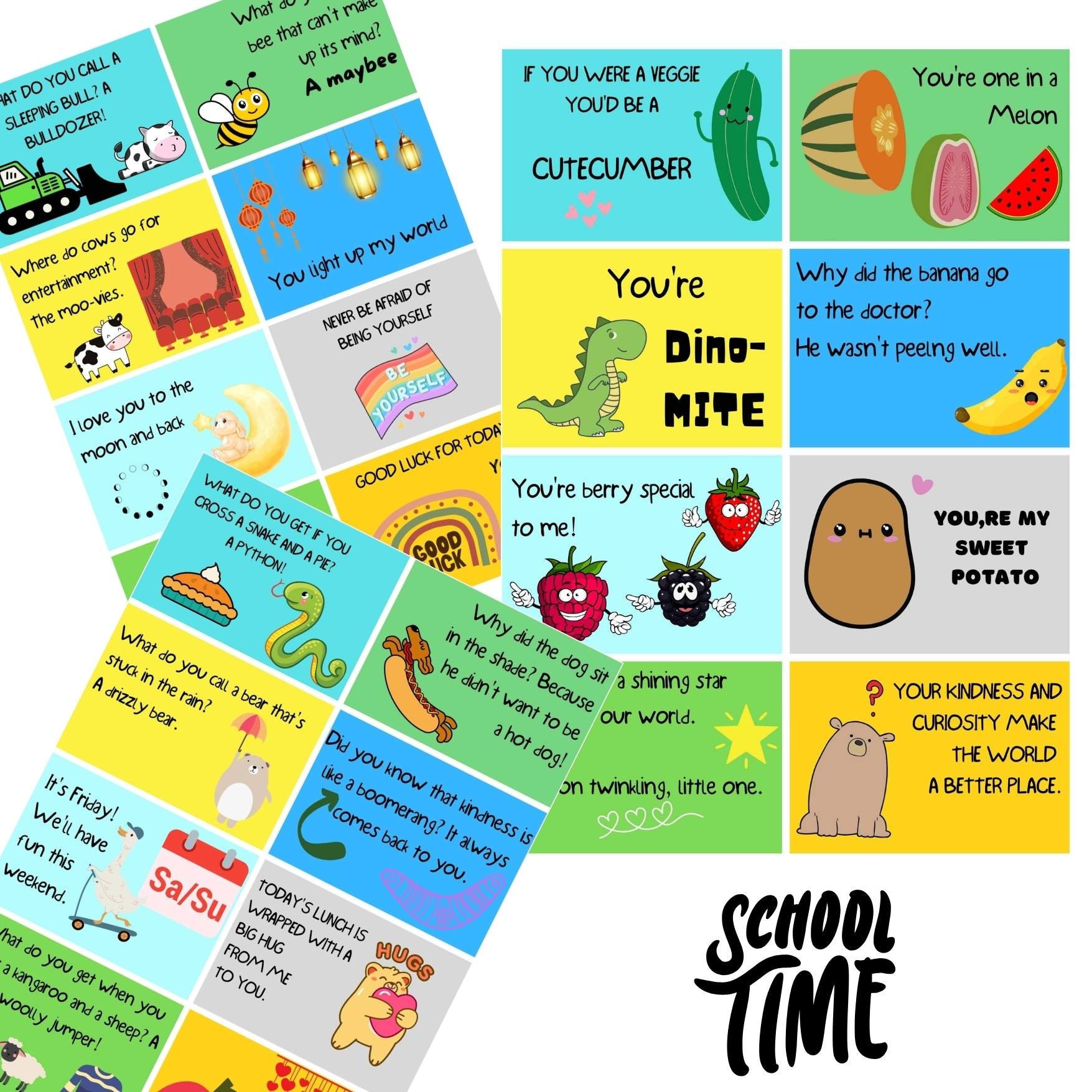 Lunch Box Notes Printable, Kids Lunchbox Jokes, Lunchbox Cards, Funny