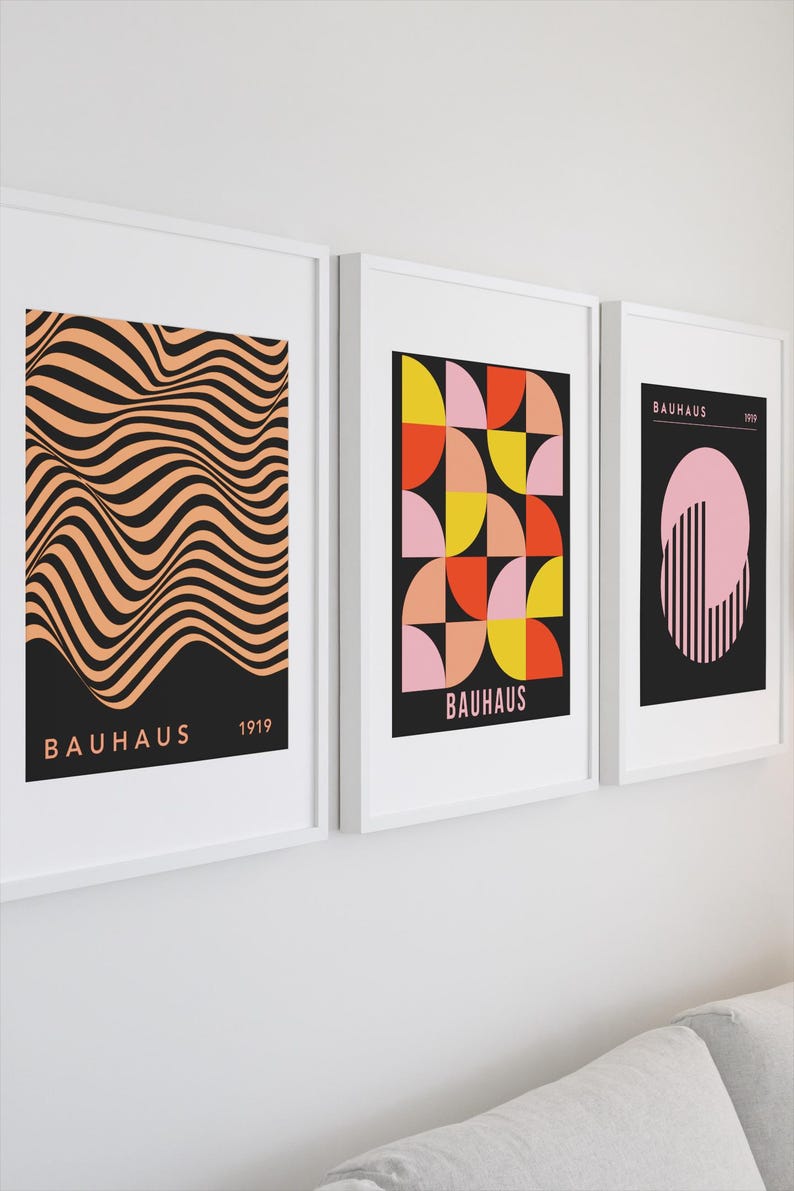 Bauhaus Poster Set of 3, Gallery Wall Set, Retro Geometrical Poster ...