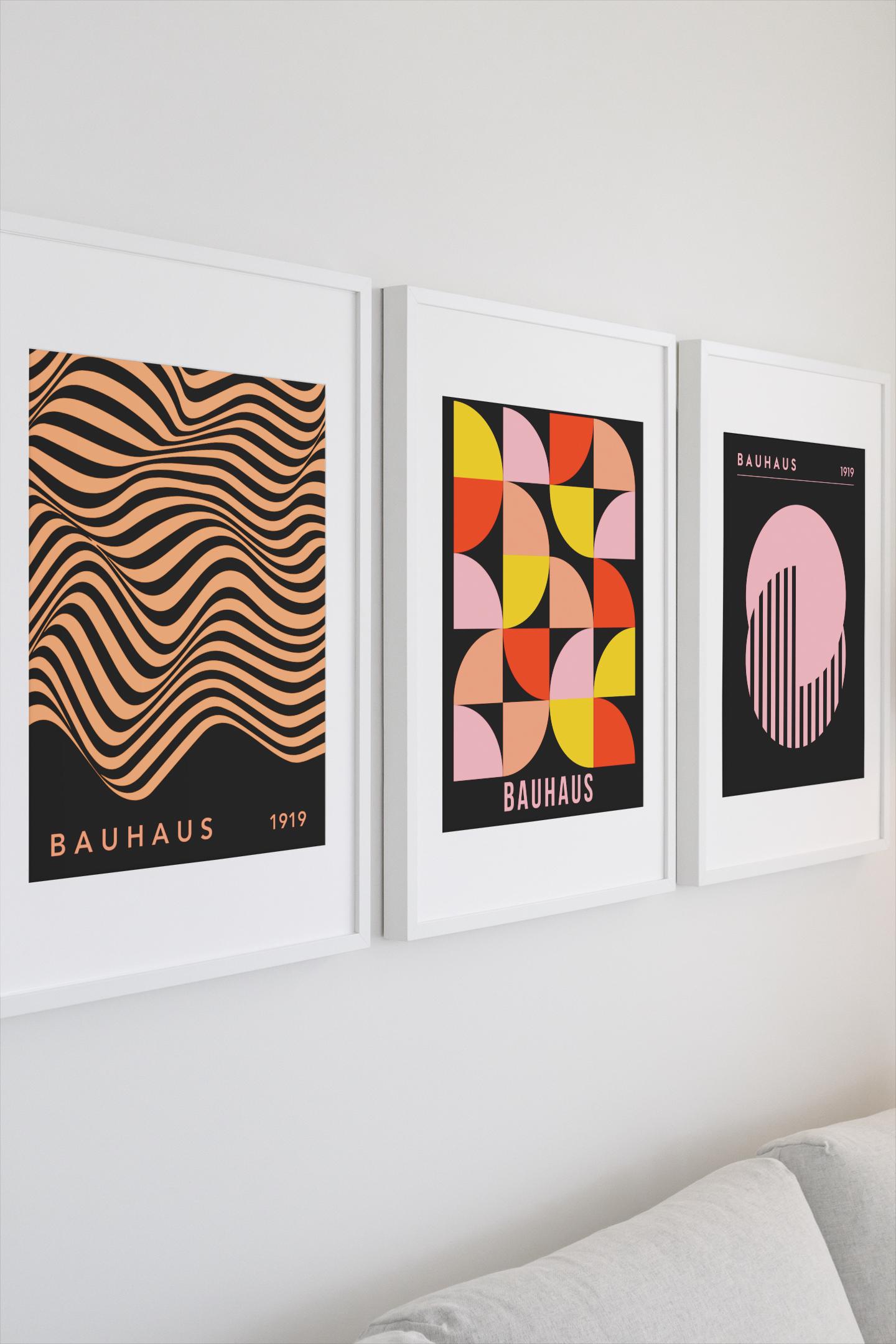 Bauhaus Poster Set of 3, Gallery Wall Set, Retro Geometrical Poster ...