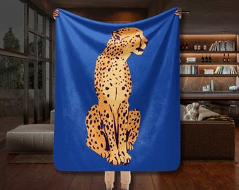 Blaue Fleecedecke mit großem Cheetah Print