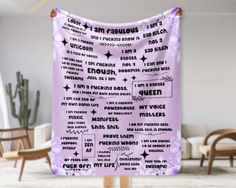 Sweary Affirmations Decke, Badass Frau Geschenk, Lustiger Überwurf für psychische Gesundheit, sarkastisches Geschenk für Bestie, Bunt Maximalist Dopamin Dekor