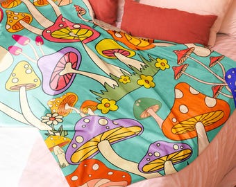 Pilz Decke, wunderliche Pilzmotive, Retro Lesebuch werfen, Babyzimmer Dekor, Geschenk für Kinder, Tochter, Sohn, bunte Tagesdecke