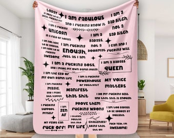 Schwören Affirmationen Decke, Schimpfwort Lustige Sofa werfen, Bettdecke für psychische Gesundheit, Zitat Tagesdecke, Erinnerung an Selbstwertgefühl, Self Care Positiv