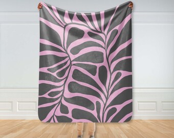 Wolldecke Matisse Blatt Rosa Grau Sofa Überwurf Trendy Tagesdecke Fleece Einzigartig Decke Mädchen Zimmer Tiny Home Living Decke Muttertag