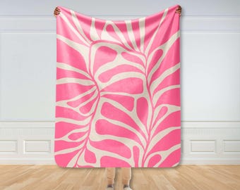 Matisse Blatt Decke, weiche Sofa werfen, Fleece Tagesdecke, rosa Decke, Wohnzimmer Dekor, flauschige Picknickdecke, Blumenmarkt, Mädchenzimmer