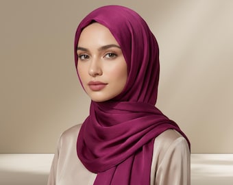 Magenta Satin Crinkle Hijab - Luxe Elegance Formal Scarf