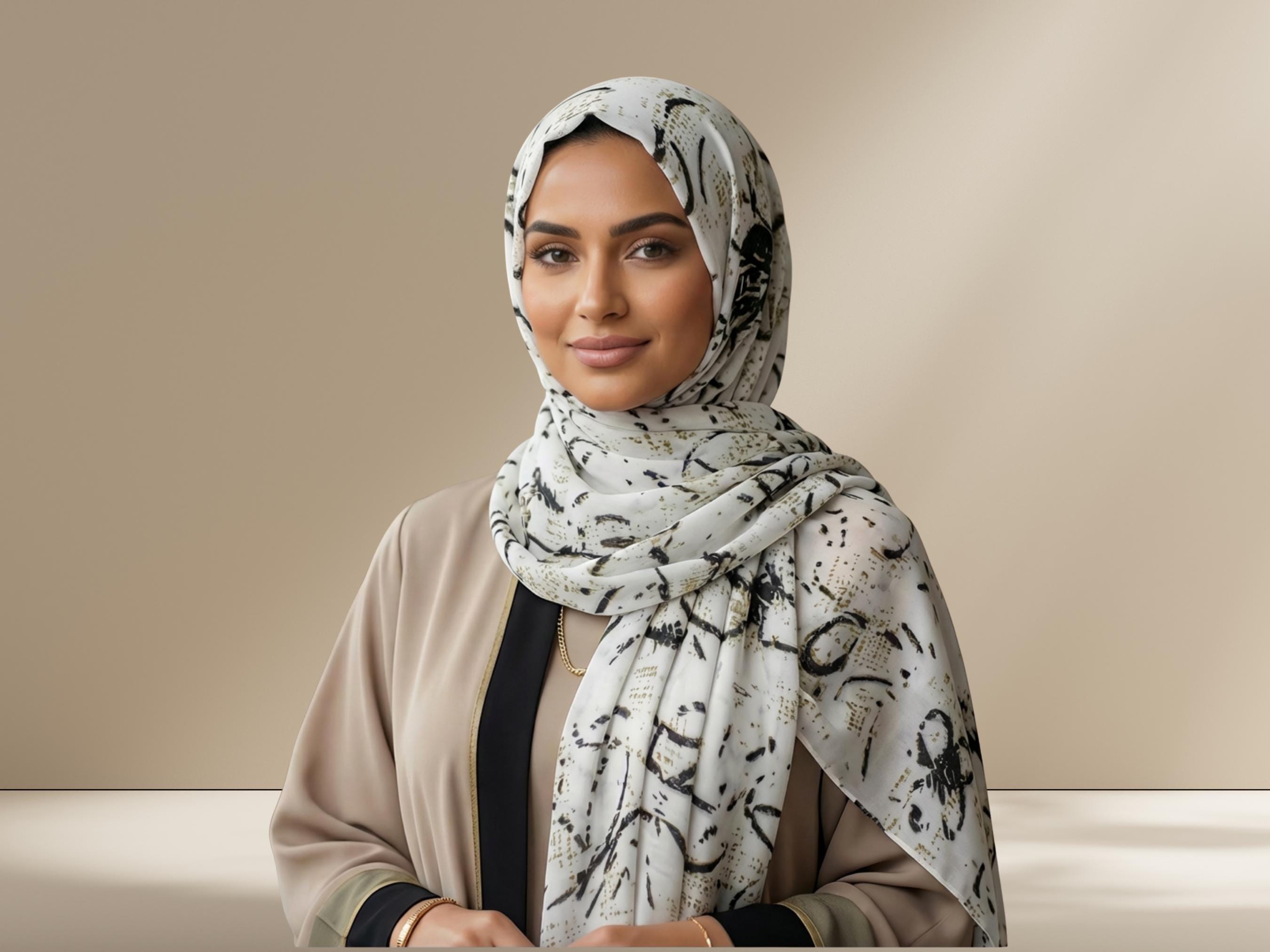 Floral Bamboo Modal Hijab Scarf: Black Bronze Print, Soft & Breathable