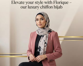 Black Neutral Floral Chiffon Hijab, Soft Everyday Headscarf