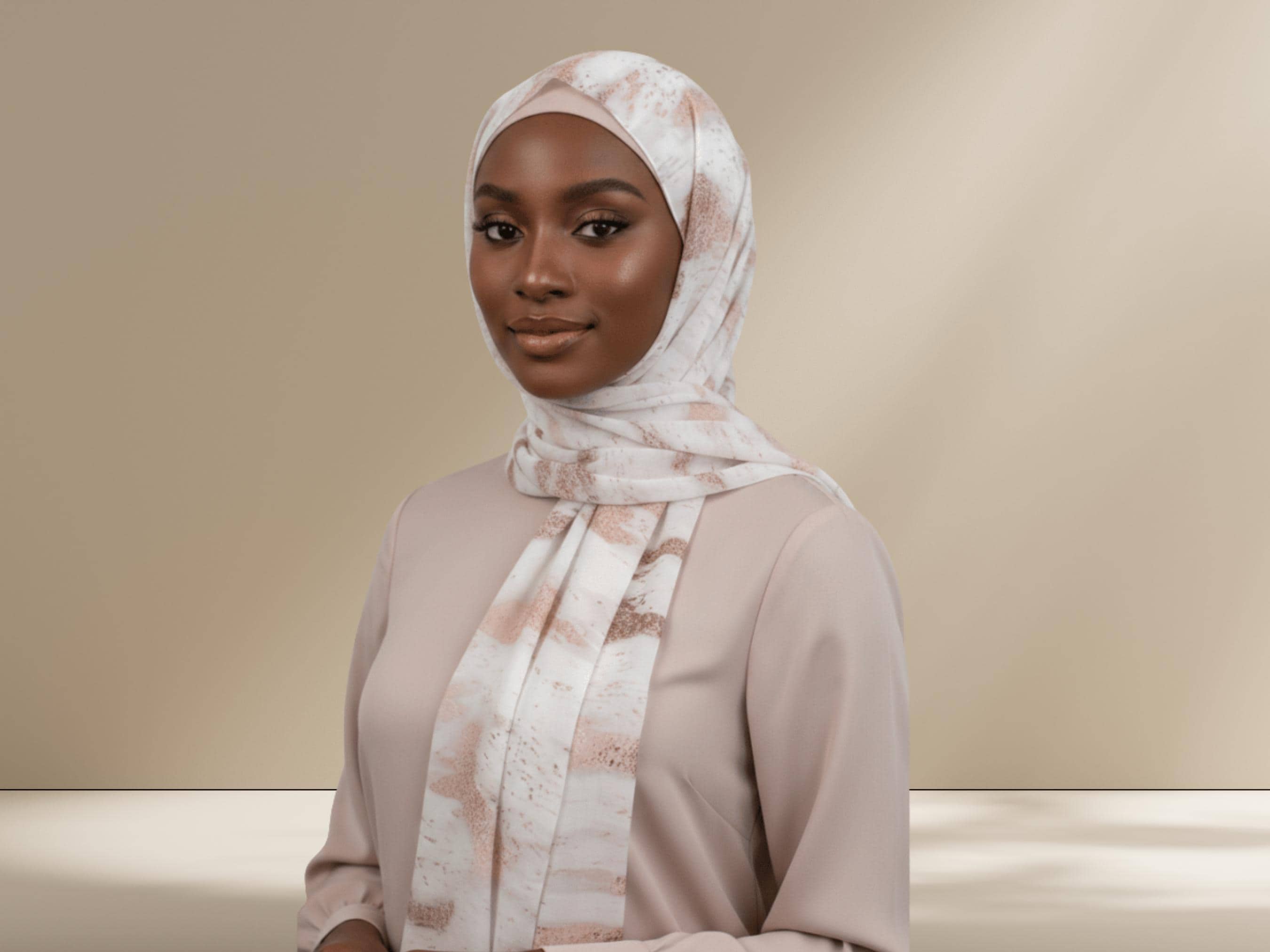dress rose gold hijab Gold Elegant Shaheen Satin Dress Scarf & Slip Dress Set main image 0