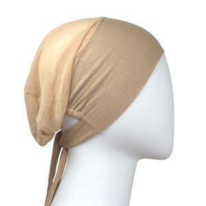 Tan Beige Tie-Back Mesh Hijab underCap, hijab underscarf bonnet, non-slippery comfortable adjustable tie back caps for women girls