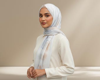 Printed Bamboo Modal Hijab: Coastal Mocha Blue Beige Scarf