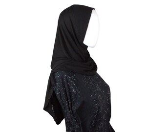 Black Instant hijab, premium Japanese Jersey hijab, casual hijab ideal for running errands, Hajj and Umrah Hijab, and school girls