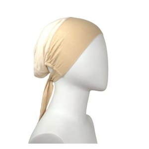 Sand Beige Tie-Back Mesh Hijab underCap, neutral hijab underscarf bonnet, non-slippery comfortable adjustable tie back caps for women girls