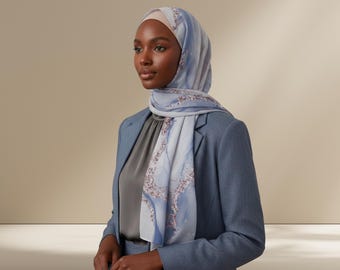 Printed Bamboo Modal Hijab: Blue Periwinkle Watercolor Scarf