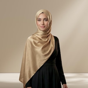 hijab with golden dress Gold Elegant Shaheen Satin Dress Scarf & Slip Dress Set main image 1