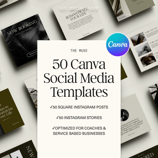 50 Social Media Templates / Luxury Instagram Templates / Editorial Social Media Marketing Templates / Canva Templates for Coaches