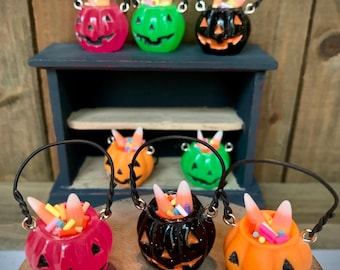 Miniature Dollhouse Halloween Trick or Treat Buckets with Candy