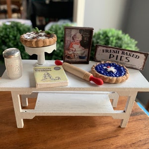 Miniature Pie Bundle Dollhouse Lot Baking Rolling pin, Flour Cook Book Sign Vintage Farmhouse