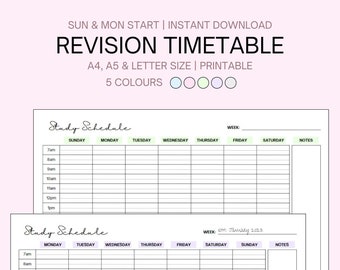 Minimalist Revision Timetable Printable Set Study Schedule Weekly ...