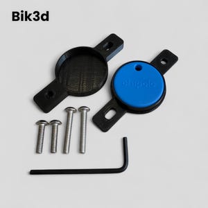 May include: A black 3D printed mount with a blue "chipotle" tile, four silver screws, and a black Allen wrench.