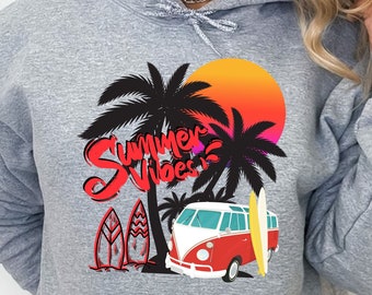 Summer Vibes Hoodie: Vintage Palm Tree Beach Sweatshirt