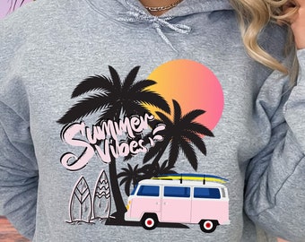 Summer Vibes Hoodie: Vintage Palm Tree Beach Sweatshirt