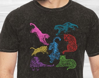 Mineral Wash Tiger T-shirt: Retro 80s Graphic Tee