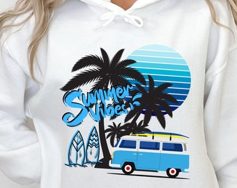Summer Vibes Hoodie: Beach Palm Tree Graphic Sweatshirt