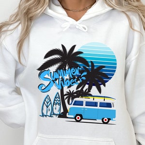 Summer Vibes Hoodie, Womens Beach hoodie, Beach hoodie, Summer Hooded Sweatshirt, Palm trees sweatshirt, Vintage Graphic Hoodie