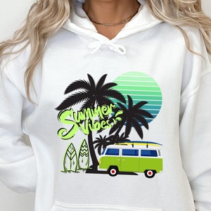 Summer Vibes Hoodie, Beach hoodie, Womens Beach hoodie, Summer Hooded Sweatshirt, Palm trees sweatshirt, Vintage Graphic Hoodie