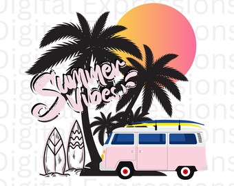 Summer Vibes PNG - Palmen & Van Palmen Grafik (Digital Download)