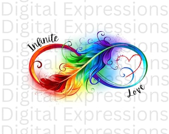 Rainbow Feather Infinity Love PNG: T-Shirt Design (Digital Download)