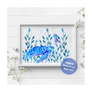 Sea Turtle Watercolor Print: Ocean Animal Wall Art (PDF Digital Download)