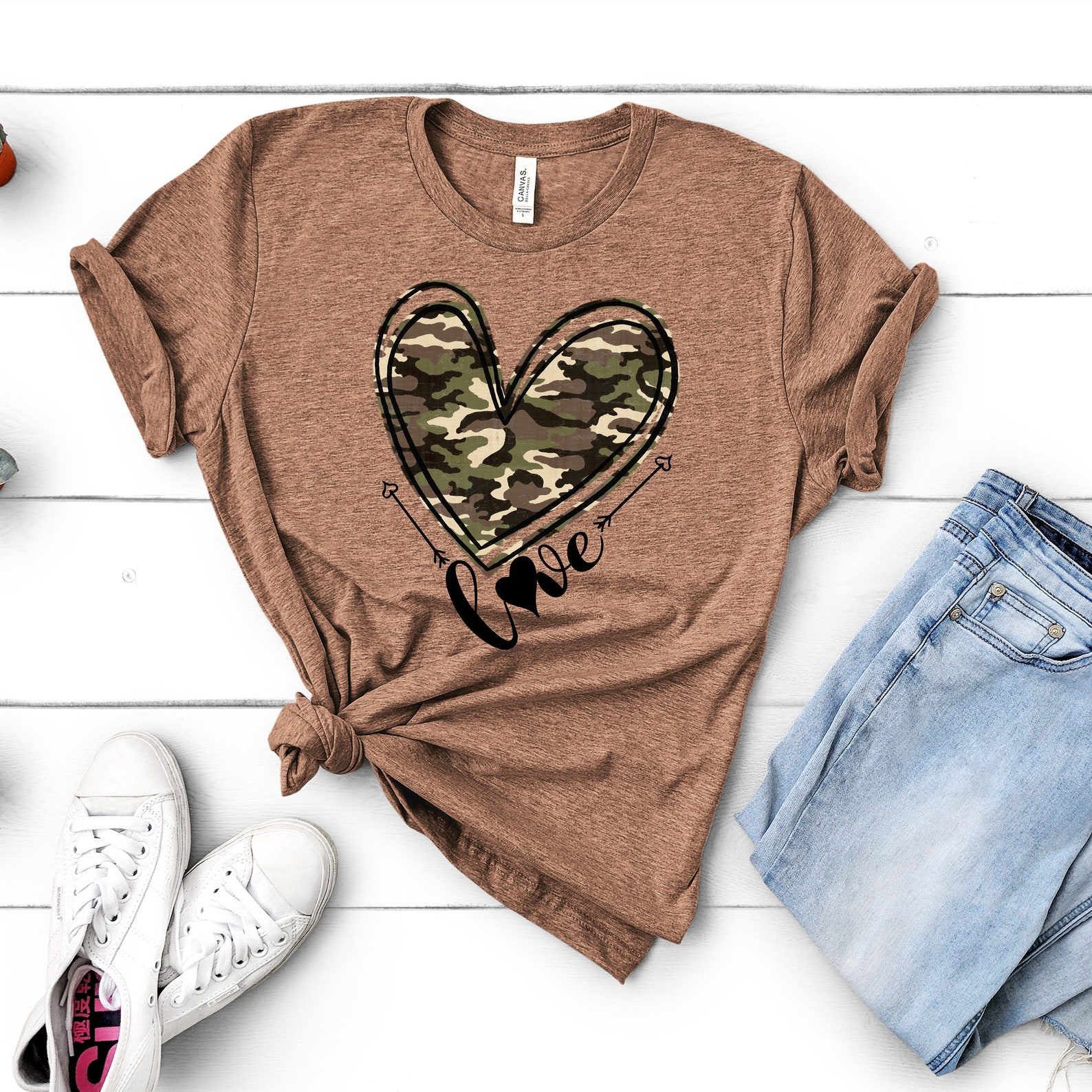 Camo Bottom Heart Short Sleeve Tee main image 1