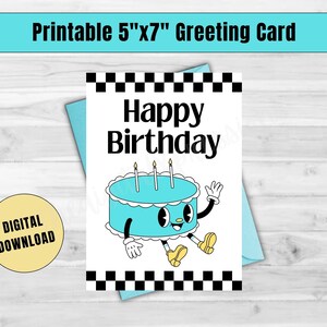 Cartão de aniversário retrô para impressão, cartão de aniversário infantil, cartão de felicitações retrô, cartão vintage para impressão, cartão de presente infantil, download instantâneo, cartão em branco para presente