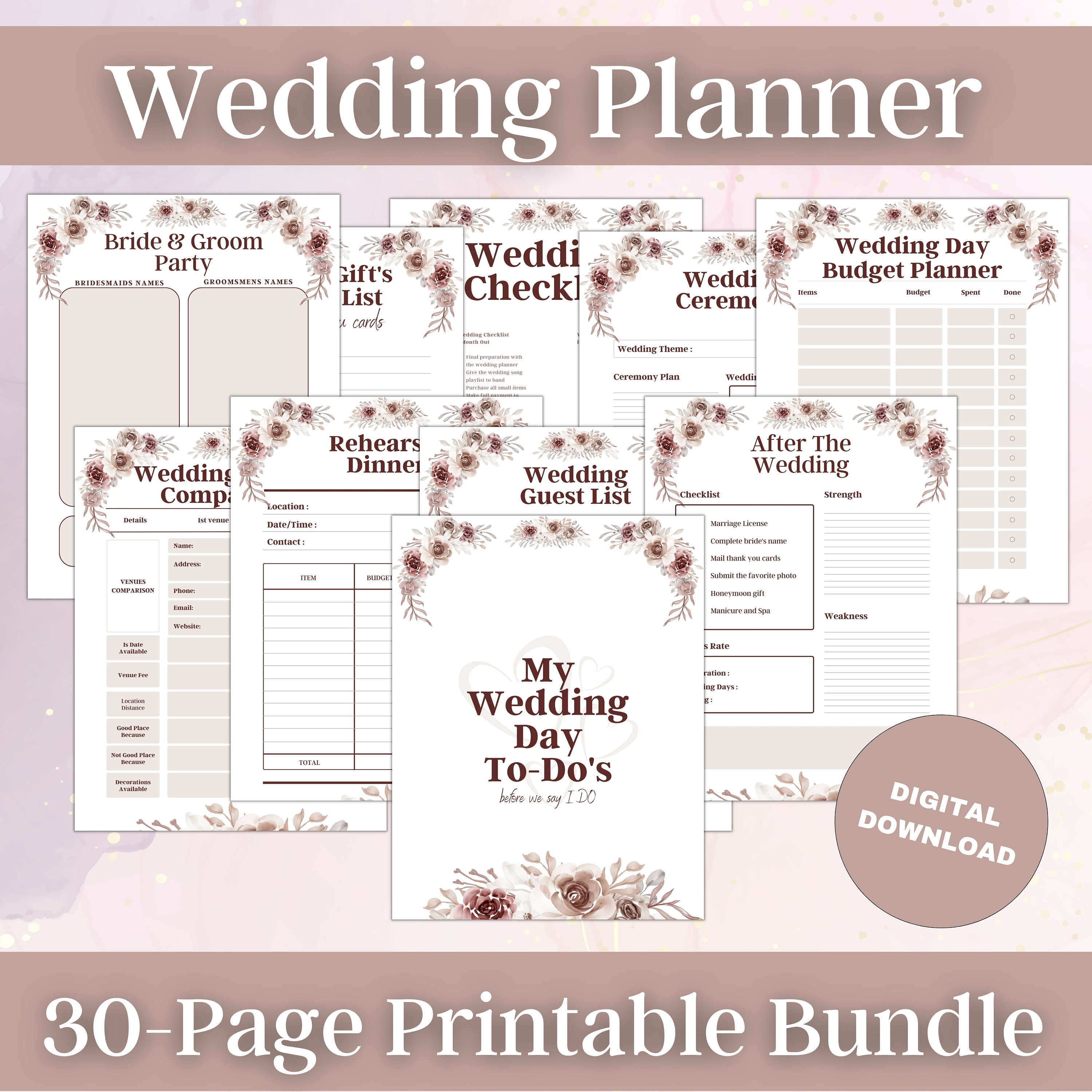 Instant Download Printable Wedding Planner Downloadable Wedding Planner ...