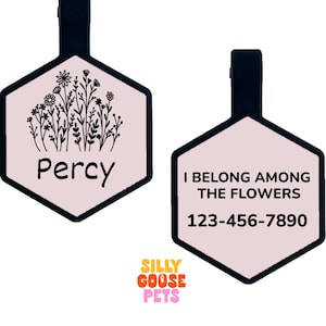 Wildflower Engraved Silicone Pet Tag, Quiet Custom Dog Tag, Personalized Pet ID for Dogs and Cats, Soft and Silent Design