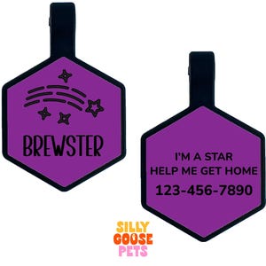 Shooting Stars Silicone Pet ID Tag, Celestial Dog Tag, Engraved Quiet Pet Name Tag, Personalized Silent Tag for Dogs and Cats, Custom Pet ID