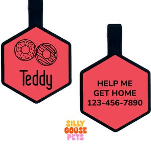 Donuts Silicone Pet ID Tag, Sweet Dog Tag, Engraved Quiet Pet Name Tag, Personalized Silent Tag for Dogs and Cats, Custom Pet ID
