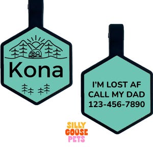 Camping Silicone Pet ID Tag, Outdoorsy Dog Tag, Engraved Quiet Pet Name Tag, Personalized Silent Tag for Dogs and Cats, Custom Pet ID