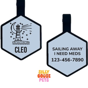 Lighthouse Silicone Pet ID Tag, Nautical Dog Tag, Engraved Quiet Pet Name Tag, Personalized Silent Tag for Dogs and Cats, Custom Pet ID