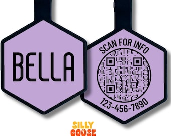 QR Code Silicone Pet ID Tag, Engraved Dog Tag, Smart Pet Name Tag, Silent Custom Tag for Dogs and Cats, Digital Pet Profile Link