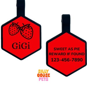 Strawberry Silicone Pet ID Tag, Cute Dog Tag, Engraved Silent Pet Name Tag, Personalized Custom Tag for Dogs and Cats