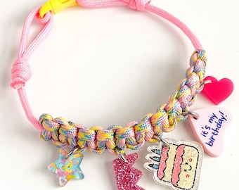 Birthday Dog Charm Necklace – Adjustable Paracord Pet Charms, Cute Handmade Gotcha Day Accessory