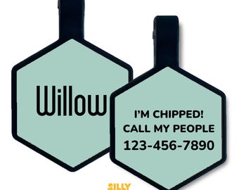 Minimalist Silicone Pet ID Tag, Engraved Custom Dog Tag, Quiet Pet Name Tag, Personalized Silent Tag for Dogs and Cats, Durable Silicone ID