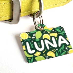Lemon Pet ID Tag, Custom Personalized Dog or Cat Tags, Lemons Pattern, New Dog Gift, Gifts for Dog Lovers, Cute Pet Identification Tag